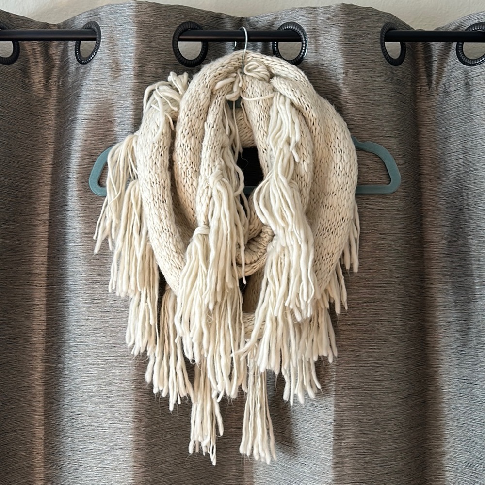 Cream Woven Chunky Fringe Infinity Scarf
